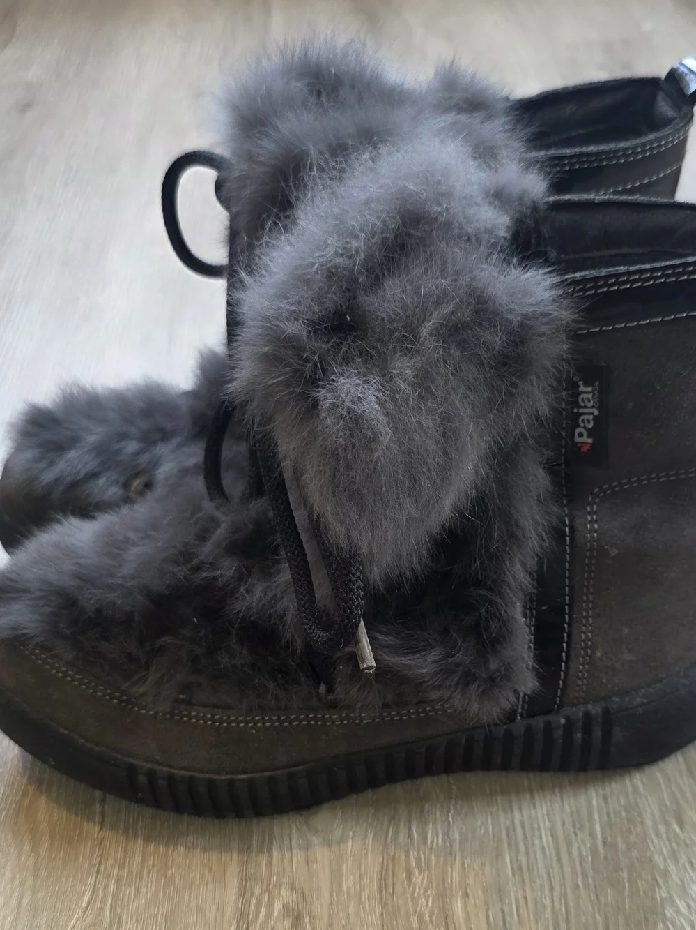 Pajar Anet Nero Fur Fluffy Lace-up Boots Gray Size 9